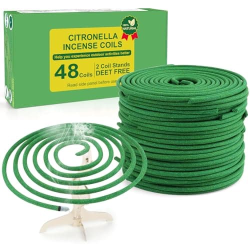 Image of Citronella Incense Coils Outdoor Patio - Each Coil Could Last for 5-7 Hours,Suitable For BackYards Camping Citronella Natural Refreshing Incense Burners, Black (Contains 48 coils & 2 Stands)