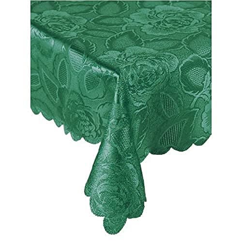 Image of Emma Barclay Damask Rose - Jacquard Table Cloth in Forest Green - 60x84 (152x213cm)