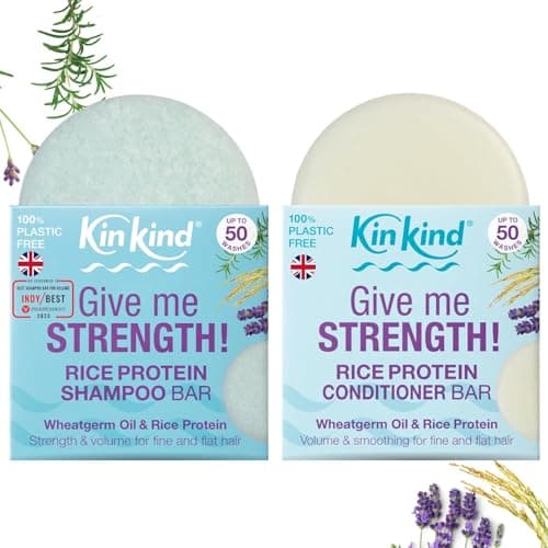 Image of KinKind Rice Water Shampoo and Conditioner Bar Set for Hair Growth | Give me STRENGTH! Rice Solid Shampoo Bar and Conditioner Bars for hair UK Made | For Hair Growth, Menopause, Thickening & Volume