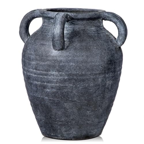 Image of Oairse Handmade Flower Vase 25CM Tall Terracotta Vase Vintage Ceramic Vases for Flowers Rustic Antique Decor with 4 Handles Wide Mouth Matte Finish for Home Office Resto Café Decoration
