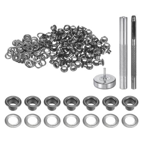 Image of sourcing map 100pcs Grommet Tool Kit 3.5mm Copper Grommet Eyelet Set with Hole Hollow Punch, Grommet Setter Tools for Clothing Leather Fabric Belt, Black
