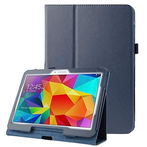 Image of subtel Book Tablet Case with Stand Compatible for Samsung Galaxy Tab 4 10.1 (SM-T530/SM-T531/SM-T533) Synthetic Leather Protective Folding Flip Folio Wallet Tri Fold Bookcase Cover Sleeve - Dark Blue