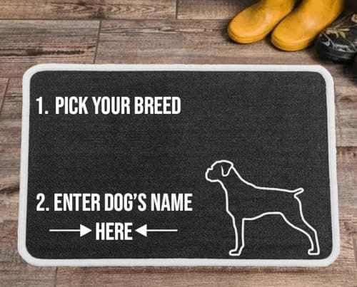 Image of PET REBELLION | Machine Washable & Absorbent | Personalised Extra-Large Pet Feeding Mat | Customisable with Your Pet's Name | Non-Slip Backing | Boxer Charcoal