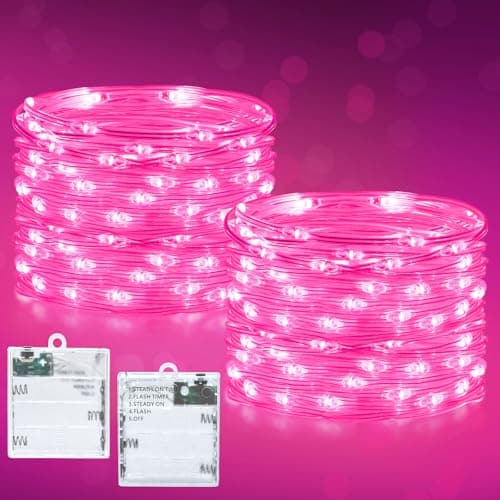 Image of Dalugo Pink Fairy Lights with Timer, 2 Pack 3M 30 LED Battery Operated String Lights with 5 Modes for Girls Bedroom, Valentine Decorations