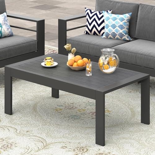 Image of Wisteria Lane Aluminum Outdoor Patio Furniture Coffee Table, Modern Rectangle Coffee Table for Balcony, Garden, Dark Grey