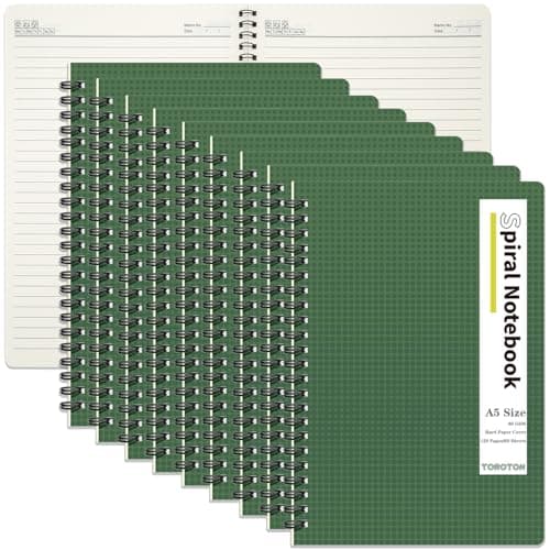 Image of TOROTON Spiral Notebook A5, 10 Pack Wirebound Notebooks 60 Sheet/120Pages for Writing, Thick Cover, 80/GSM for Work Office School