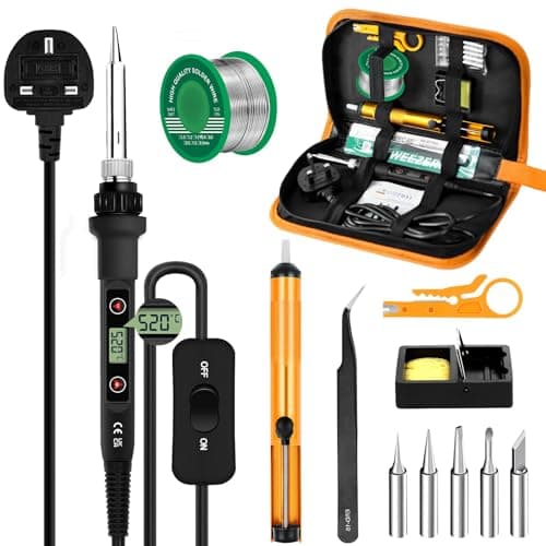 Image of Soldering Iron Kit 80W LCD Adjustable Temperature 180-520°C, 13 in 1 Electric Soldering Iron Kit Welding Tool, Solder Wire, 5 Soldering Tips, Desoldering Pump, Wire Stripper Cutter, Stand, Tweezer