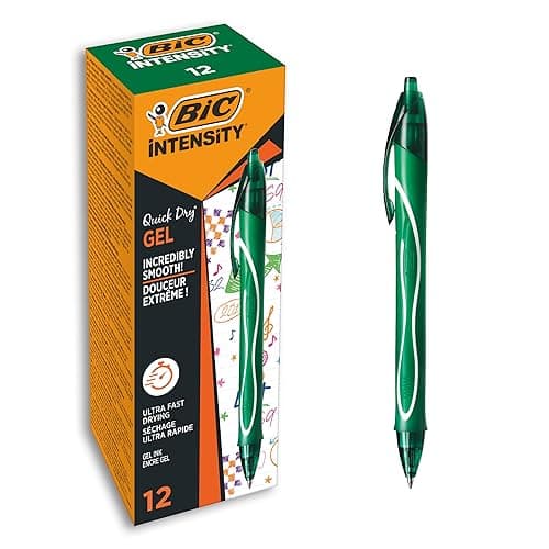 Image of BIC Gel-ocity Quick Dry Gel Pens, Medium Point (0.7 mm), Green, Box of 12, Retractable Pen with Ultra Fast Drying Ink
