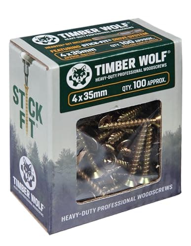 Image of Timber Wolf TW40035 Woodscrews - 4.0 x 35mm - Box of 100, Zinc & Yellow (Gold)
