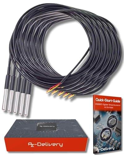 Image of AZDelivery 5PCS DS18B20 3M Cable Digital Temperature Thermal Waterproof Probe Sensor -55°C to +125°C compatible with Arduino and Raspberry Pi including E-Book!