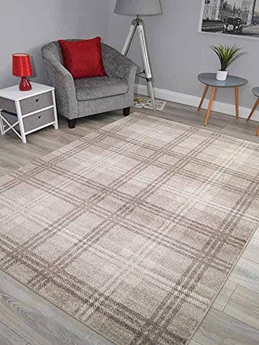 Image of Modern Soft Beige Taupe Tartan Highland Check Rugs (160cm x 220cm)