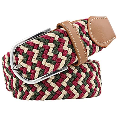 Image of JK Home 3.3cm Wide 105cm Braided Stretch Belt, Elastic Woven Waist Belts with PU Leather Buckle, Casual Men Women Canvas Belt