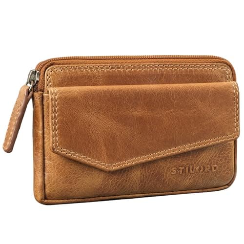 Image of STILORD 'Cruz' RFID Key Pouch Leather Wallet Key Organiser Vintage with Key Ring for Car Key Fob and Credit Cards, Colour:Perugia - Brown