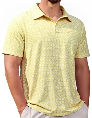 Image of CTU Men's Polo Golf Shirt Quick Dry Moisture Wicking Performance Print Polo Shirts Casual with Pocket Yellow XL