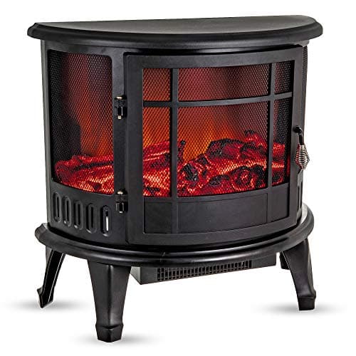Image of LIVIVO Log Fire Effect Panoramic Heater 1800W Heat Power with Independent LED Lighting and Heating Controls Automatic Overheat or Tip Over Safety Cut-Out (Black)