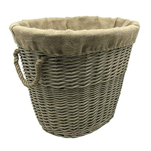 Image of JVL Antiques Wash Canvas Lined Oval Log Basket with Rope Handles, Medium