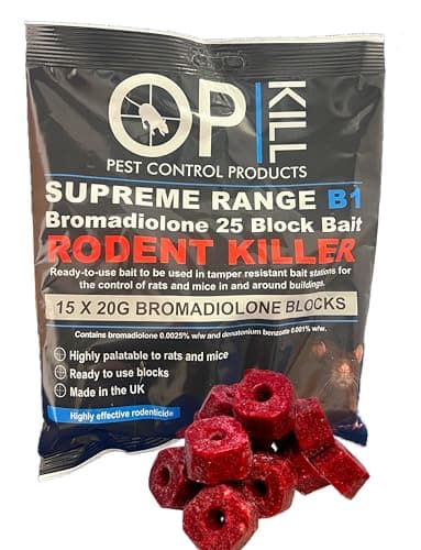 Image of Opkill Rat Poison & Mouse killer - 300g Strongest Bait Available Weatherproof Fast acting and Safe for Professional and Domestic use (Professional Choice Blocks 15 x 20g)