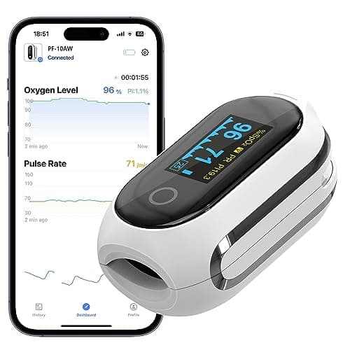 Image of Vibeat Bluetooth Rechargeable Pulse Oximeter Approved UK Built-in Offline Storage with Continuous Monitoring, Oxygen Monitor finger Adults for Sleep and Heart Rate Oxygen Saturation, Professional APP