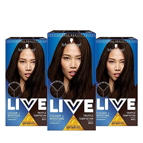 Image of Schwarzkopf Live Colour + Moisture Brown Hair Dye, 3 Pack Permanent Intense Care with Kera-Bond Plex, Covers Greys, M05 Truffle Tempt