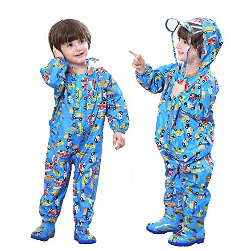 Image of Baogaier Raincoat Baby Boys Hooded Rains Puddle Suit Poncho Rainwear Jumpsuit Blue Car One Piece Lightweight Portable Waterproof Rainsuit Jacket Toddler PVC Transparent Hat Brim Zipper Age 1-3 Years