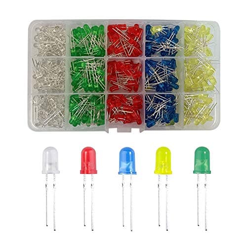 Image of YIXISI 400 PCS 5mm LED Diode Kit, 2-Pin Light Emitting Diodes, Round Head LED Lamp, LED Light Diodes, Assorted Color Diodes Resistor Kit, White/Green/Red/Blue/Yellow