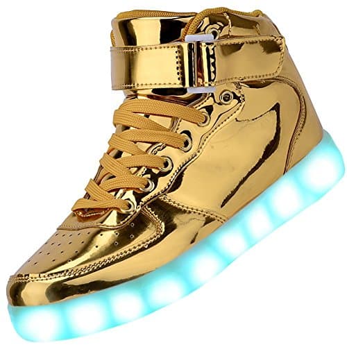 Image of PADGENE Lights Up Trainers High Top USB Charging LED Flashing Trainers Shoes Sneakers for Women& Men,Gold,7 UK EU41
