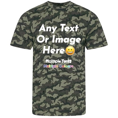Image of Varsany FULLY MERCHED Camo Personalised Mens Womens T-Shirts UK - Customise with Any Text and Photo, Long-Lasting Print Medium