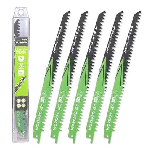 Image of WORKPRO 230mm 5-Piece Reciprocating Saw Blades Set, Sabre Saw Blades for Cutting Branches, Wet Wood, 5TPI Saw Blades Set with Plastic Storage Box, Compatible with Most Reciprocating Saw