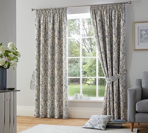 Image of Dreams & Drapes Design - Averie - Pair of Pencil Pleat Curtains With Tie-Backs - 66" Width x 90" Drop (168 x 229cm) in Blue