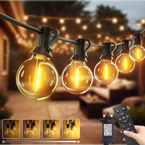 Image of btfarm 20M/65.6FT Outdoor Festoon Lights Mains Powered with Remote, 25+2 LED Garden String Light Timer Dimmable with Shatterproof G40 Bulb, Waterproof Outside Lighting for Gazebo Pergola Patio Wedding