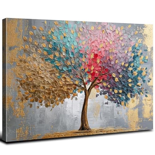 Image of Tree of Life Wall Art Colorful Wall Decor Abstract Nature Trees Landscape Picture Canvas Prints for Living Room Modern Home Decor Blossoms Flower Painting Poster Aesthetic Artwork Decoration 12x16”