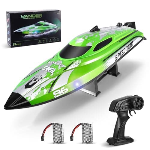Image of RC Boat,2.4Ghz Remote Control Boat Outdoor Radio Controlled Watercraft with Low Battery Alarm Rechargeable Battery,Self Righting Racing Boats for Pools and Lake 25KM/H for Childrens or Adults(Green)