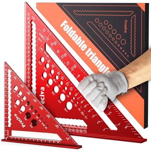 Image of Speed Square Metric, Preciva 7inch+12inch Carpenters Tools with 14 Types of Drill Holes, Multifunctional Aluminum Alloy Triangle Ruler for Builders Joiners