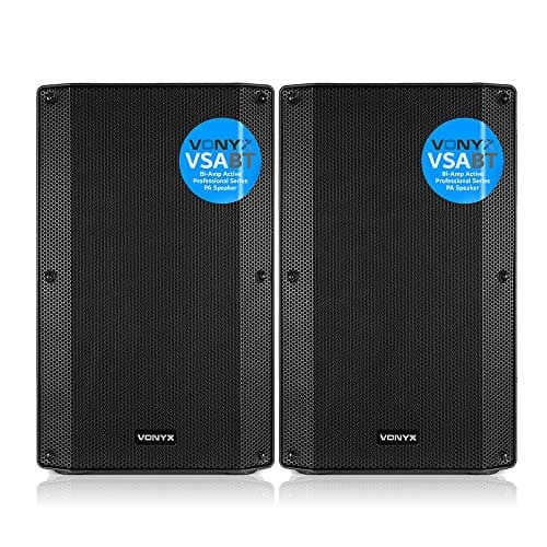 Image of VONYX VSA15BT Active DJ Speaker Set – 2x 15-Inch 2000W Bluetooth PA Speakers with USB, Remote Control, Mic & Guitar Inputs, Stage and Event Sound System