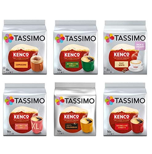 Image of Tassimo Kenco Lovers Selection - Tassimo Kenco Cappuccino/Decaf/Flat White/Americano Grande/Colombian/Americano Smooth - 6 Packs (80 Servings)