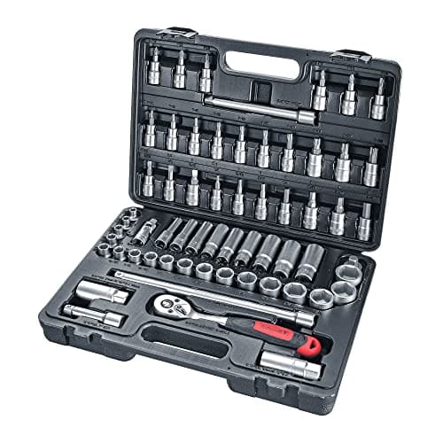 Image of Rothewald Inch Socket Spanner Set, 61 Pieces, Inches, Fine-Toothed Ratchet with Ejection Lock & Locking System, Removable Bit Holder, Tool Set with Inch Bits
