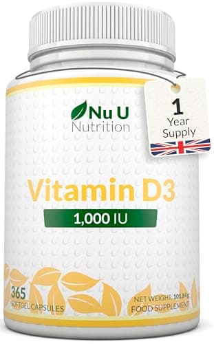 Image of Vitamin D 1000IU - 365 Softgels Capsules - 1 a Day - 1 Year Supply - High Strength Vitamin D Supplement - Cholecalciferol VIT D3 - Made in the UK - Nu U Nutrition