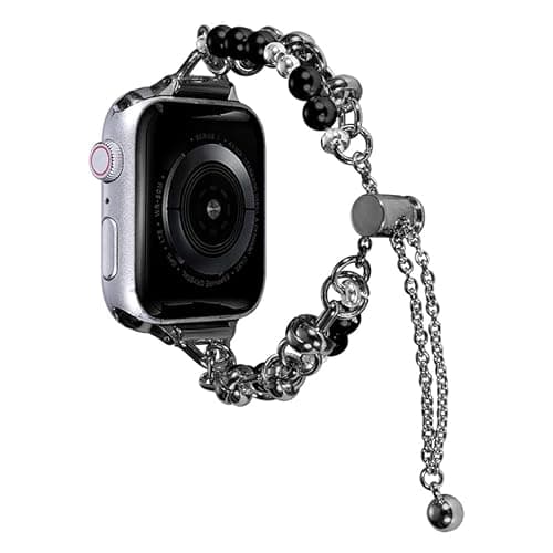 Image of Strap Metal Compatible with Apple Watch SE 40mm, Fashion Handmade Pearl Wristband Girls Women Stainless Steel Replacement Bracelet Compatible with iWatch 38mm 40mm 41mm 42mm Series 11 10 9 8 7 6 5 4 3