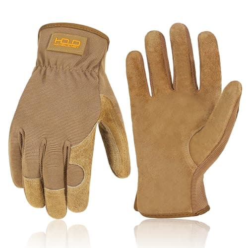 Image of HANDLANDY Work Gloves for Men Women, Utility Leather Gardening Gloves - Safety Working Gloves Cowhide Dexterity & Breathable Design (XL, Brown-Men Size)