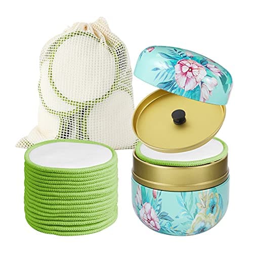 Image of 16Pcs Reusable Face Makeup Remover Pads 100% Organic Cotton Pads Cleaning Face Wipes Cloth Washable Face Round Cotton with Laundry Net Bag and Fashionable Metal Box Suit for Adults and Kids