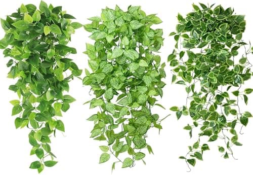 Image of YTZWkit Hanging Artificial Plants Set of 3 Fake Vines Plants Indoors Trailing Faux Plant for Home Bathroom Garden Office Wedding Wall Decoration Outdoor Gift(no pot)