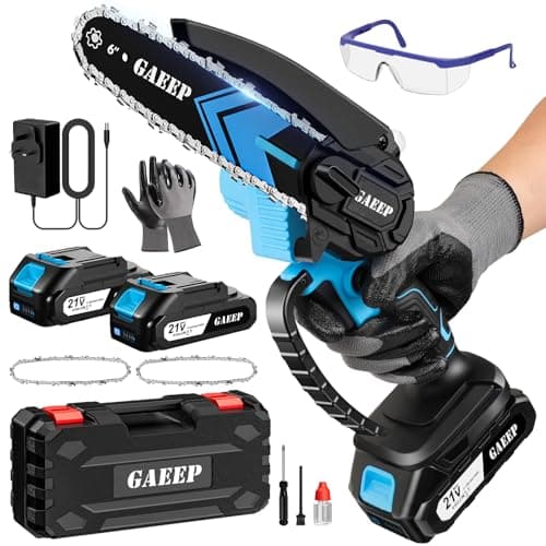 Image of GAEEP Mini Chainsaw Cordless 6 Inch, Electric Chain Saw with 2x3000mAh Battery and Charger, Small Handheld Power Saw to Cut Wood, Pruning Tree Trimmer Branch Cutter Gift for Men Dad Husband Father