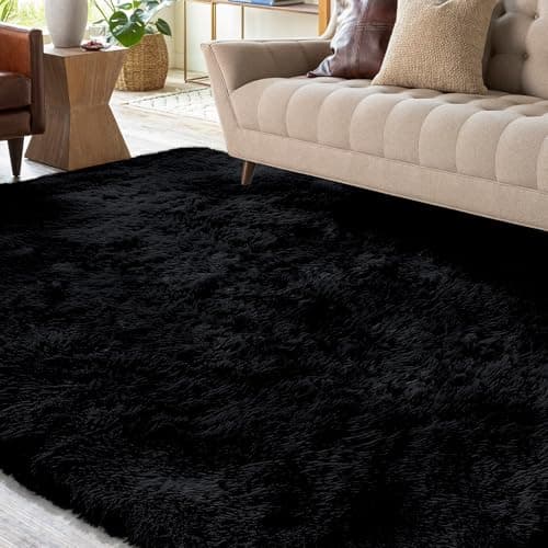 Image of XSIVOD Black Rugs for Living Room, Ultra Soft Large Bedroom Rugs Floor Carpet, Luxury Fluffy Shag Lounge Carpet Ideal for Bedroom, Nursery, Kids Baby Room, 200x230cm