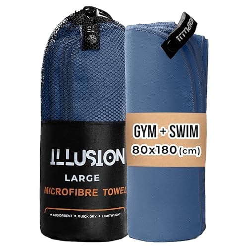 Image of illusion Extra Large Microfibre Towel (80x180 cm) – Compact, Lightweight & Fast Drying Towel. Perfect Gym, Travel, and Swimming Towels for Adults. Ideal for Post-Workout Showers and After Swimming