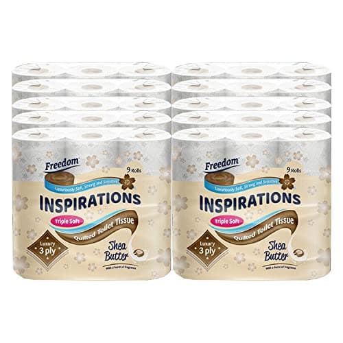 Image of Freedom Inspirations Luxury 3Ply Quilted Shea Butter Scented Hygiene Bulk Toilet Tissue Paper Rolls 90 rolls