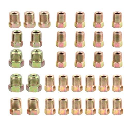 Image of Lanmei Brake Line Fitting Kit, 35pcs Brake Line Nuts Assortment for 3/16" (19 Fittings) and 1/4" (16 Fittings) for Inverted Flares Brake Line Tube(size:35pcs)