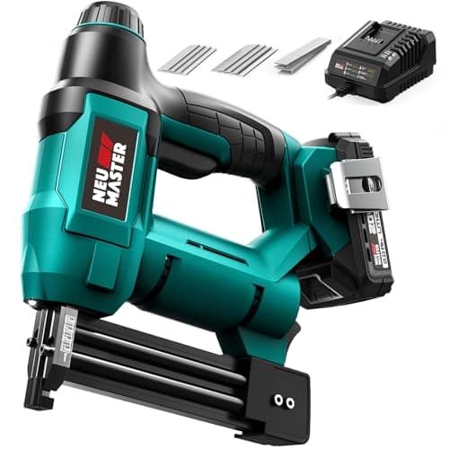 Image of NEU MASTER Cordless Nail Gun/Staple Gun - 18 Gauge 2-in-1 Brad Nailer with Battery Powered, Includes 2.0Ah Battery & 2.4A Charger and 800 Nails & 200 Staples
