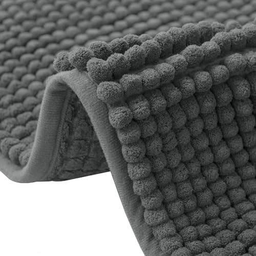 Image of flintronic Non-Slip Bath Mat, 40 x 60 cm Chenille Bath Mat, Soft and Comfortable Bathroom Mat, Super Absorbent Fluffy Bath Mats for Bathroom, Machine, Washable Quick Dry-Grey