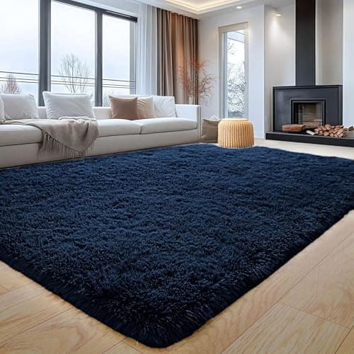 Image of Aspire Homeware Fluffy Shaggy Rugs Living Room Large 200x290 cm Navy Blue, 450 GSM Thick Soft Pile Non Slip Carpet, Machine Washable Bedside Rug for Bedroom, Hallway, Kids Nursery Room, Non-Shedding
