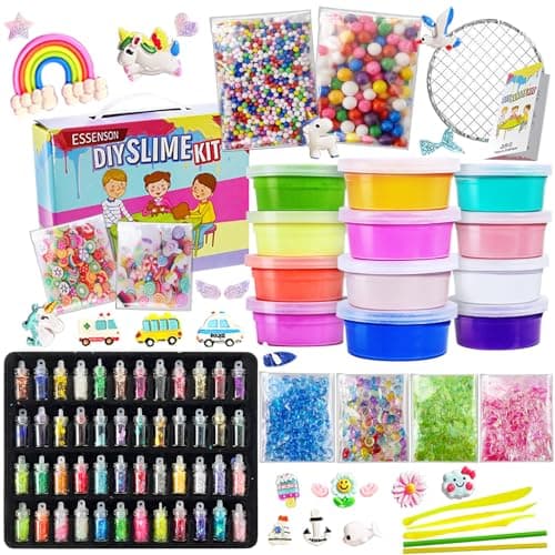 Image of ESSENSON DIY Slime Kit - Slime Making Kit, Craft Kit for Kids Boys Girls, with 48 Glitter Powder, 12 Crystal Clear Slime Toys Gifts for Kids Age 6+ Year Old